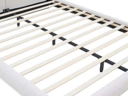 Queen Size Upholstered Platform Bed Frame With Split Headboard - White