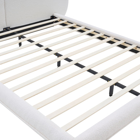 Queen Size Upholstered Platform Bed Frame With Split Headboard - White