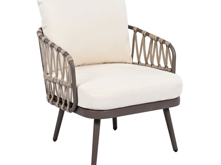 4 Piece Outdoor Patio Furniture Set, Metal Chairs With Woven Rope U Shaped Backrest