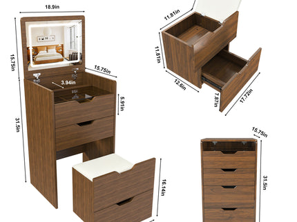 Vanity Desk With Lighted Mirror & Stool