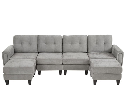 Modular Sectional Sofa With Movable Ottomans, USB Ports & Side Tables