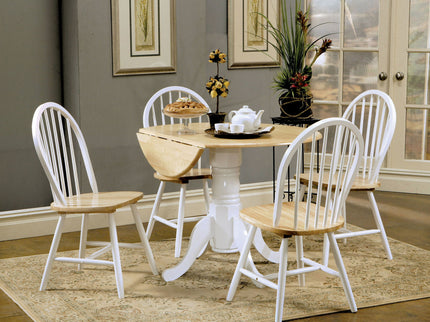 Round Dining Table With Drop Leaf Pedestal Base, Expandable Top - Natural