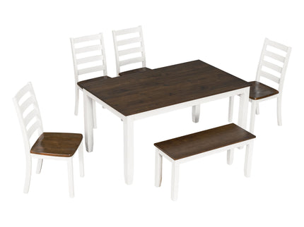 6 Piece Dining Set With 4 Upholstered Chairs & Bench - Walnut