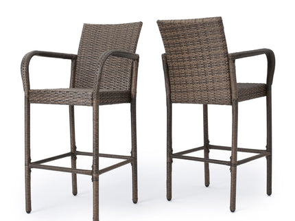 Outdoor Wicker Barstools With Rattan And Iron Frame