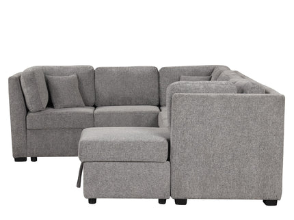 U-Shaped Sectional Sofa Pull Out Sofa Bed With Two USB Ports, Two Power Sockets, Three Back Pillows And A Storage Chaise For Living Room