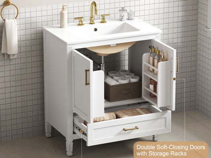 Elegant Fluted Bathroom Vanity With Sink, Soft Close Doors & Drawer