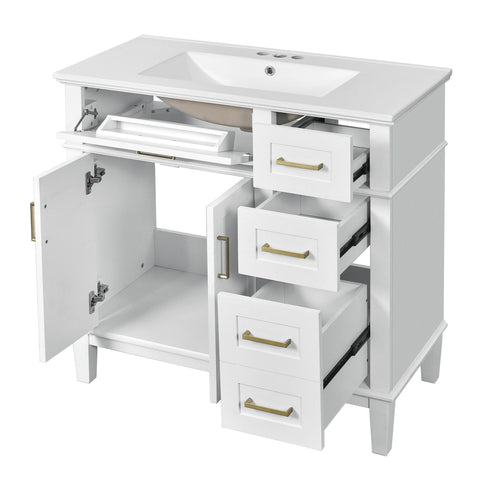 Modern Bathroom Vanity With Ceramic Sink, Soft Close Storage Cabinet