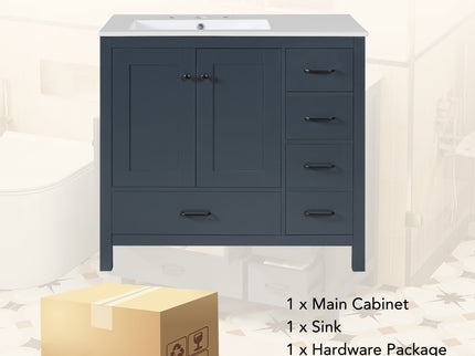 Bathroom Vanity With Ceramic Sink Combo, Abundant Storage Cabinet 2 Soft Close Doors And 5 Drawers