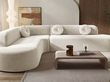 Extra Large Sectional Sofa Soft Fabric Upholstery, Elegant Curved Design With 3 Round Cushions, High - Resilience Foam For Ultimate Comfort - Beige