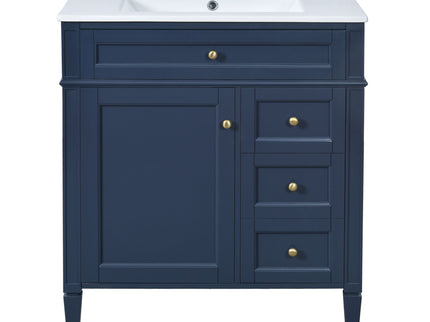 Bathroom Vanity With Top Sink, 2 Doors And 3 Drawers, Freestanding Set With Mirror Cabinet