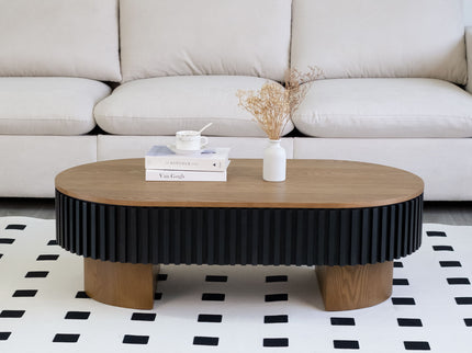 Elliptical Living Room Coffee Table With Hidden Storage And Removable Tabletop