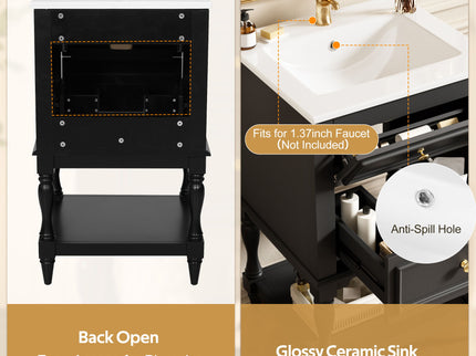 Retro Design Bathroom Vanity With Sink, 2 Drawer Storage Cabinet