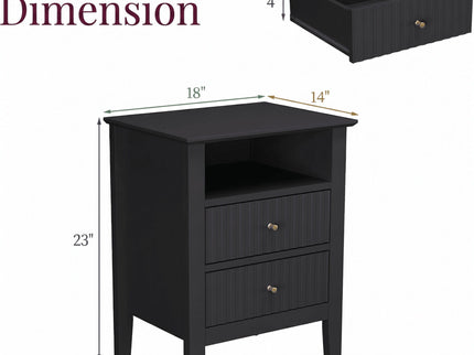 Fluted Nightstand With 2 Drawers