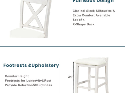 5 Pieces Counter Height Rustic Farmhouse Dining Room Wooden Bar Table Set With 2 Stools And 2 Chairs