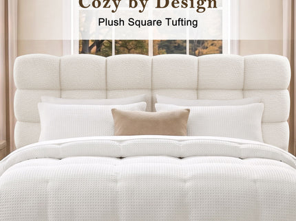 Pula - Queen Platform Bed With Upholstered Headboard, Slat Support, No Box Spring Needed - Ivory