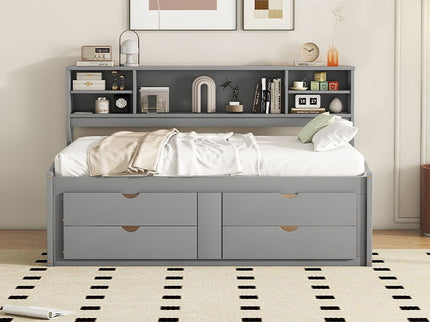 Daybed With 2 Bedside Cabinets, Upper Shelves And 4 Drawers