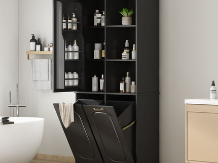 Freestanding Tall Storage Cabinet With 2 Tilt Out Hampers