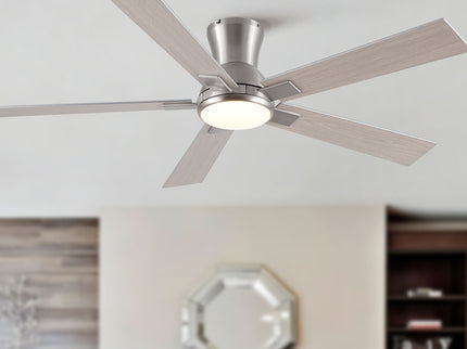 Low Profile Flush Mount Intergrated LED Ceiling Fan With Light And Reversible Quiet Motor