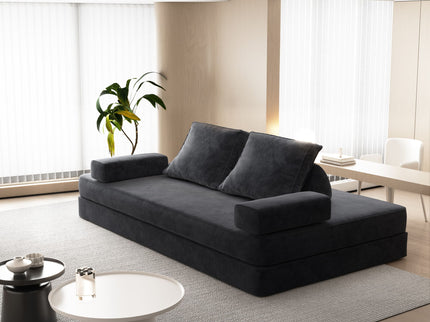 Multifunctional Convertible Sofa Bed With 2 Tumbler Backrests And 2 Pillows, Deep Seat Couch