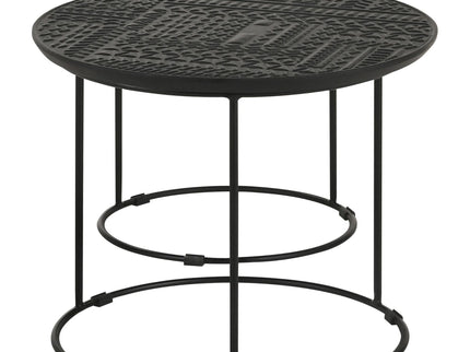 2 Piece Nesting Table With Embossed Tops And Base - Black