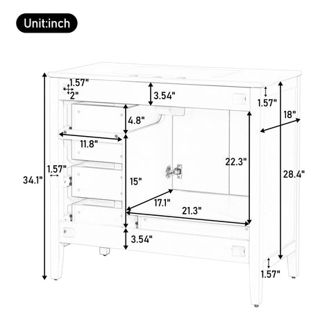 Elegant Vintage Bathroom Vanity & Sink And Soft Closing Door, 4 Drawers Of Different Sizes Frame