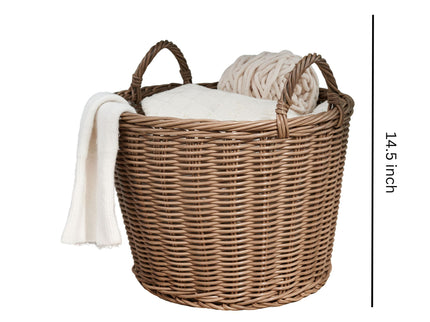 Round Cone Woven Resin Wicker Basket With Handles For Versatile Storage - Walnut Brown