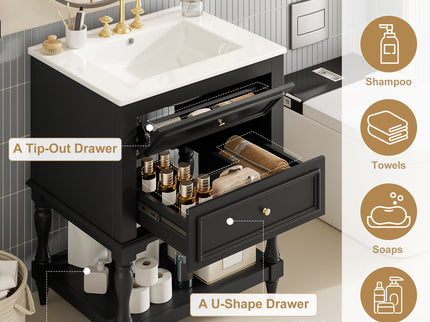 Bathroom Vanity With Sink, 2 Drawers Storage Cabinet, Open Shelf