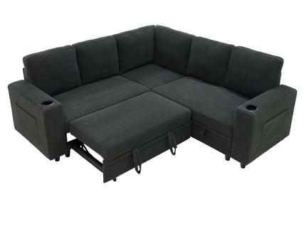 Upholstered L - Shape Sectional Sofa Bed With Pull Out Sleeper And Storage