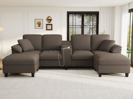 Modern U-Shaped Sectional Sofa With Storage Ottomans