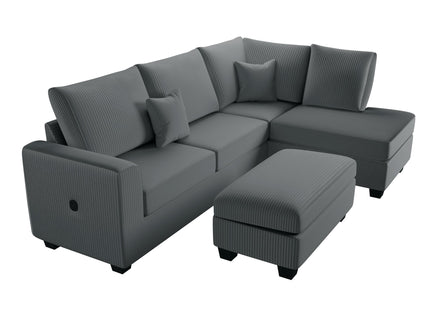 Modern Style Sectional Set With USB Port, Storage Ottoman