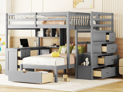 Bunk Bed With Desk, Drawers And Shelves
