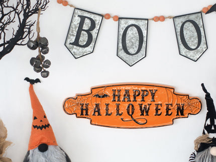 Iron Boo Banner With Bats, For Halloween Holiday Decor - Black / Gray / Orange