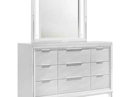 9 Drawer Dresser With LED Mirror, Touch Activated Lighting - White