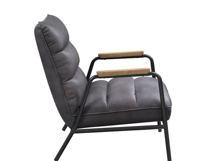 Nignu - Top Grain Leather Matt Iron Accent Chair - Gray