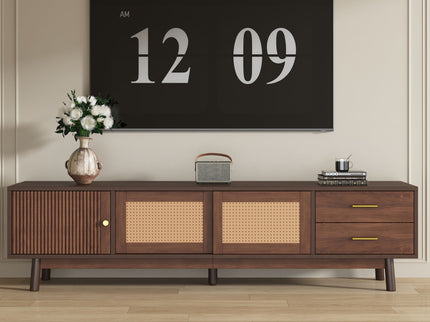 TV Stand For 80" TVs With Sliding Doors And Drawers, Accent Storage Unit - Dark Brown