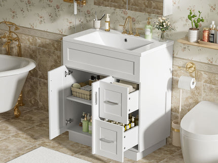 Bathroom Vanity With 2 Doors, 2 Drawers, Adjustable Shelf, Hidden Slides & Soft Close Hinges