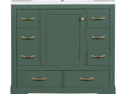 Modern Bathroom Vanity With Sink, 6 Drawers, Adjustable Shelf
