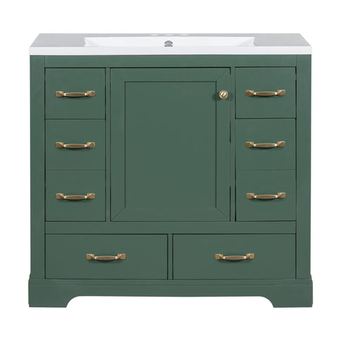 Modern Bathroom Vanity With Sink, 6 Drawers, Adjustable Shelf