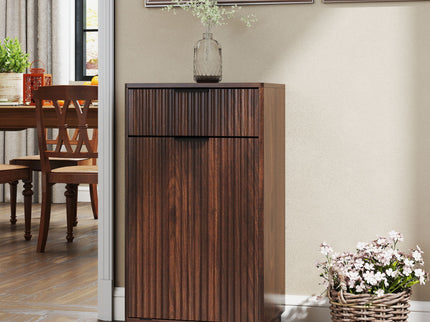 Tilt Out Trash Can Cabinet With Wave Textured Drawer & Pull Out Bin