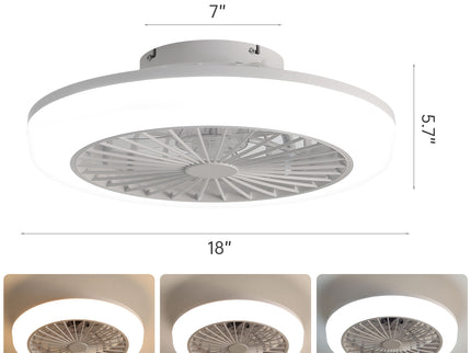 Enclosed Ceiling Fan With Light And Remote, Flush Mount Bladeless Low Profile - White
