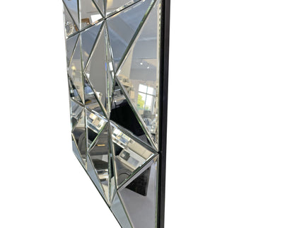 3D Beveled Wall Mirror With Frame, Large Square Design For Living Room - Silver