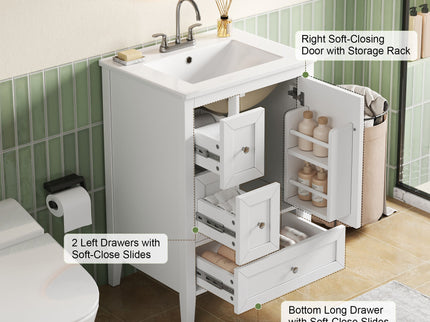 Modern Bathroom Vanity With Sink, Soft Close Drawers & Door, Storage Rack
