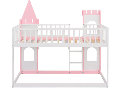 Twin Over Twin Castle Bunk Bed With Ladder - Pink