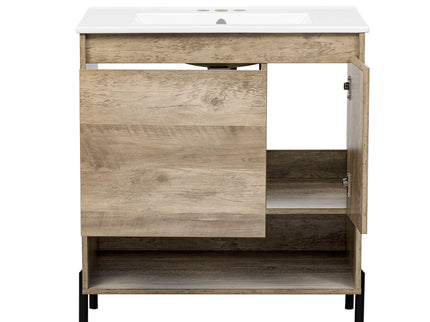 Bathroom Vanity Cabinet With Sink, Sliding Drawer, Soft Closing Door, Open Shelf - Natural Wood