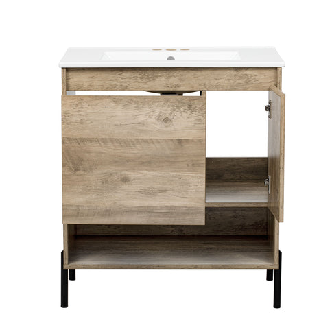 Bathroom Vanity Cabinet With Sink, Sliding Drawer, Soft Closing Door, Open Shelf - Natural Wood