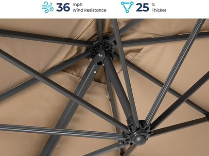 Round Cantilever Patio Umbrella With 360 Rotation & Infinite Tilt Adjustment