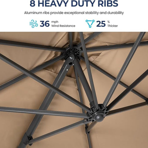 Round Cantilever Patio Umbrella With 360 Rotation & Infinite Tilt Adjustment