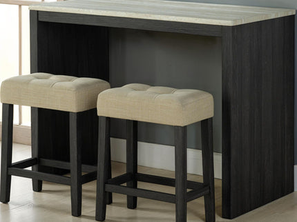 Dining Table Set With Biscuit Tufted Stools - Beige / Black / Gray