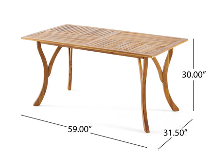 Outdoor Rectangular Table With Curved Legs And Perpendicular Wooden Slats Table Top
