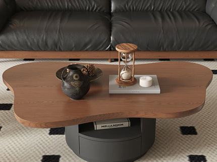 Cloud Coffee Table With 2 Drawers & Multi Layer Storage - Dark Walnut / Matt Black